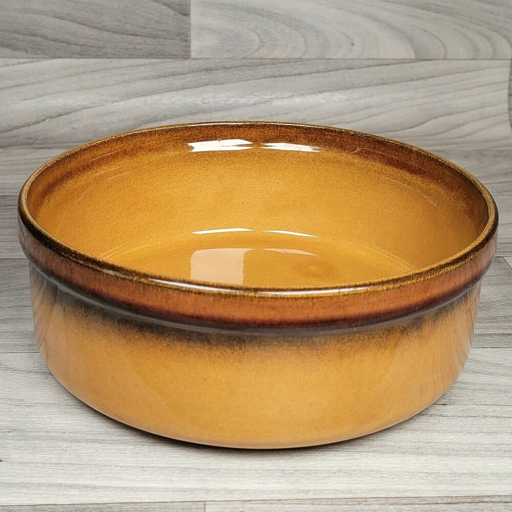 Vintage Melitta Serving Bowl Germany Round 8" Ceramic Brown Mustard Gradient MCM